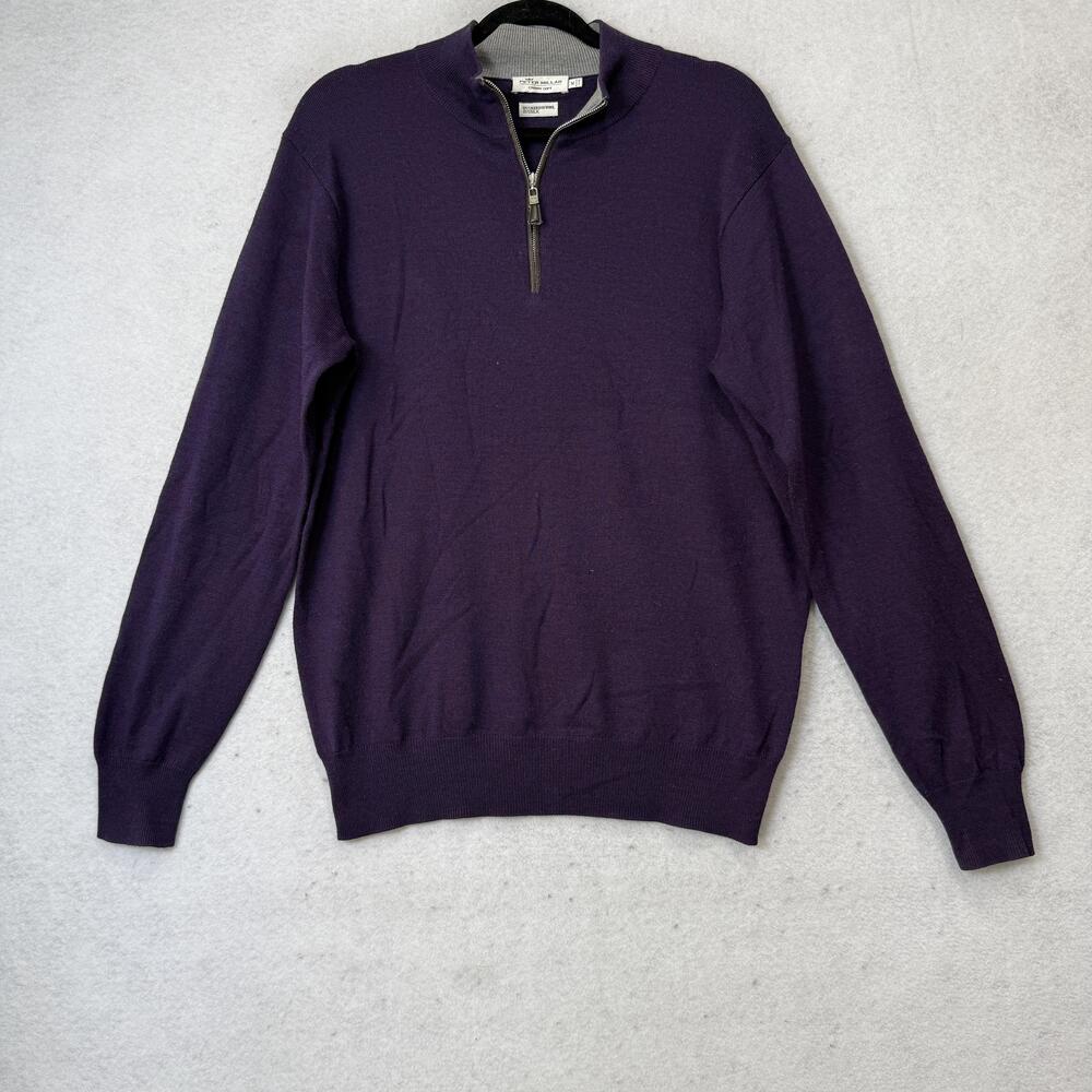 Peter Millar Sweater Mens Medium Purple Merino Wool 1/4 Zip Mock Neck Pullover